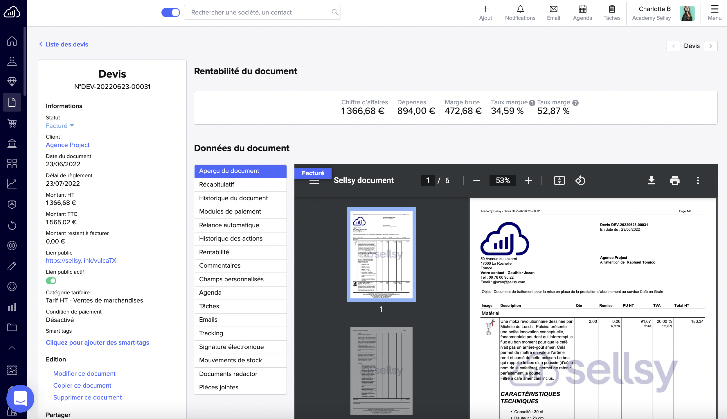 screenshot of Sellsy