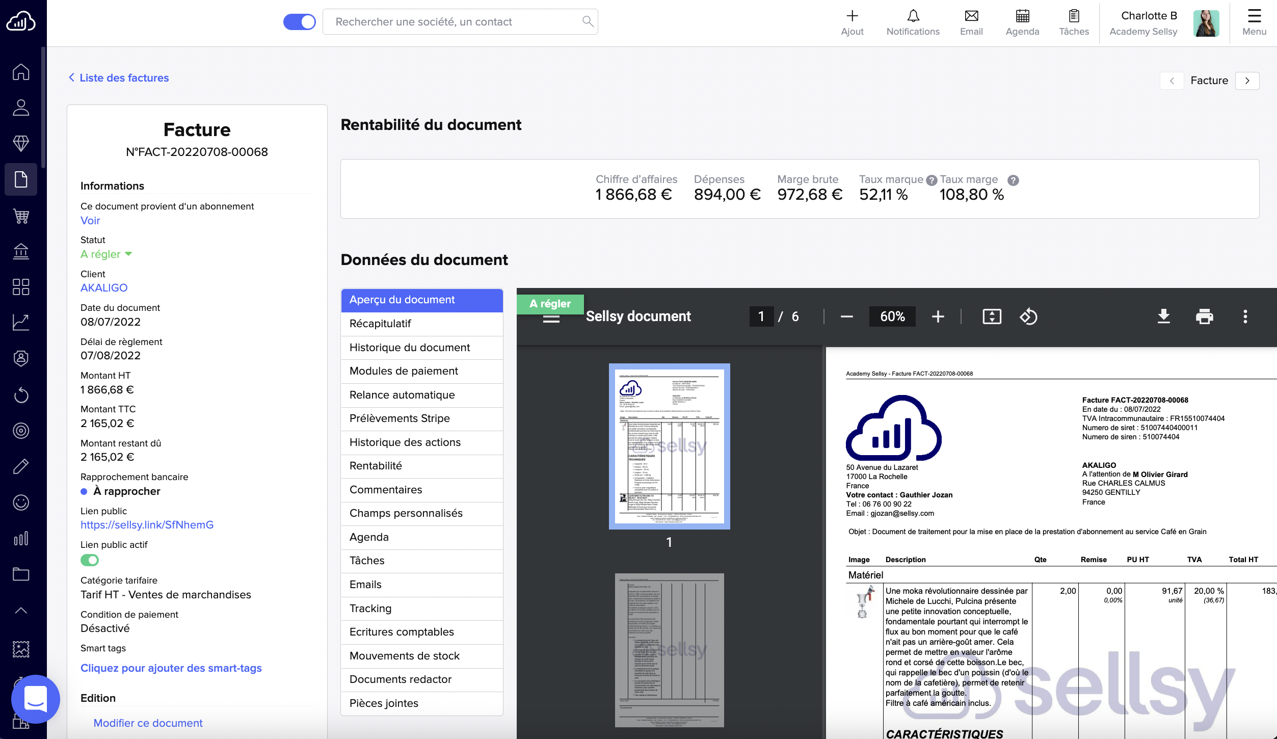 screenshot of Sellsy