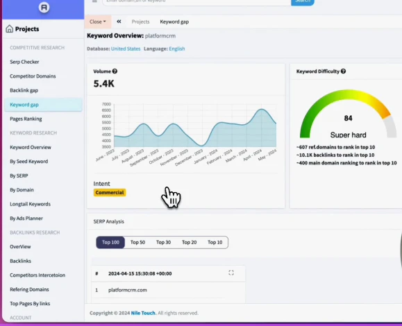 screenshot of Semdash