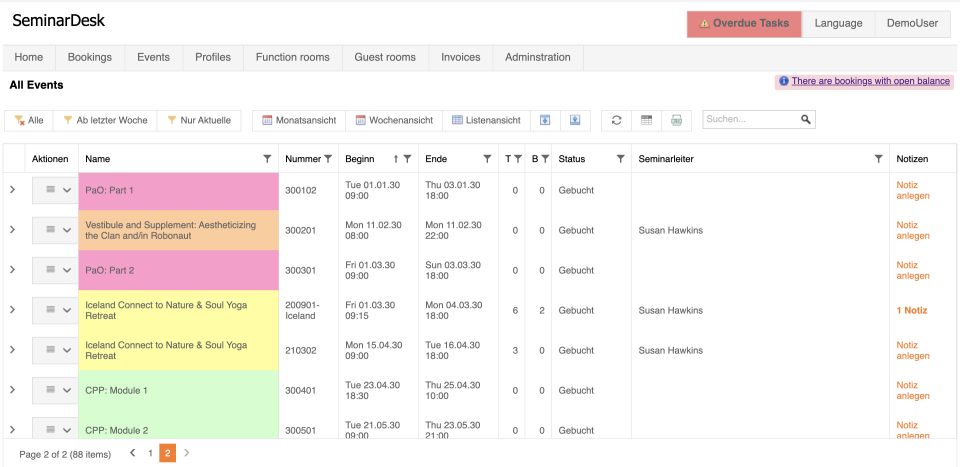screenshot of SeminarDesk