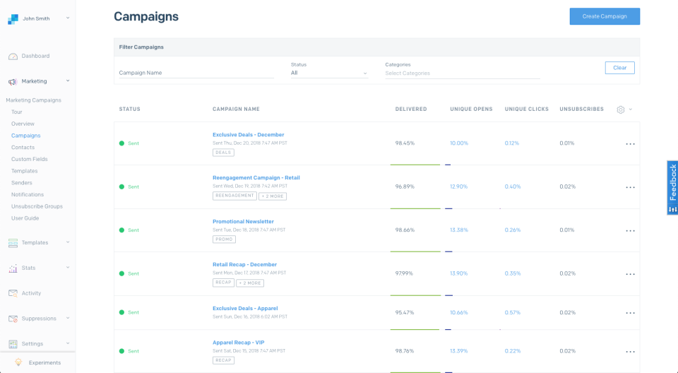 screenshot of SendGrid
