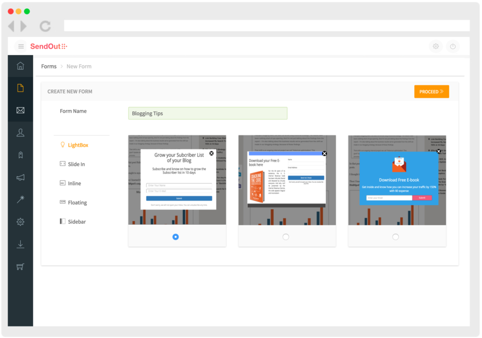screenshot of SendOut