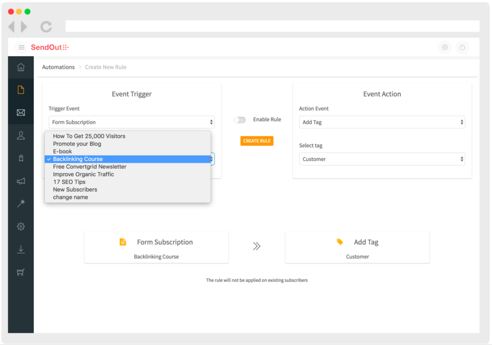 screenshot of SendOut
