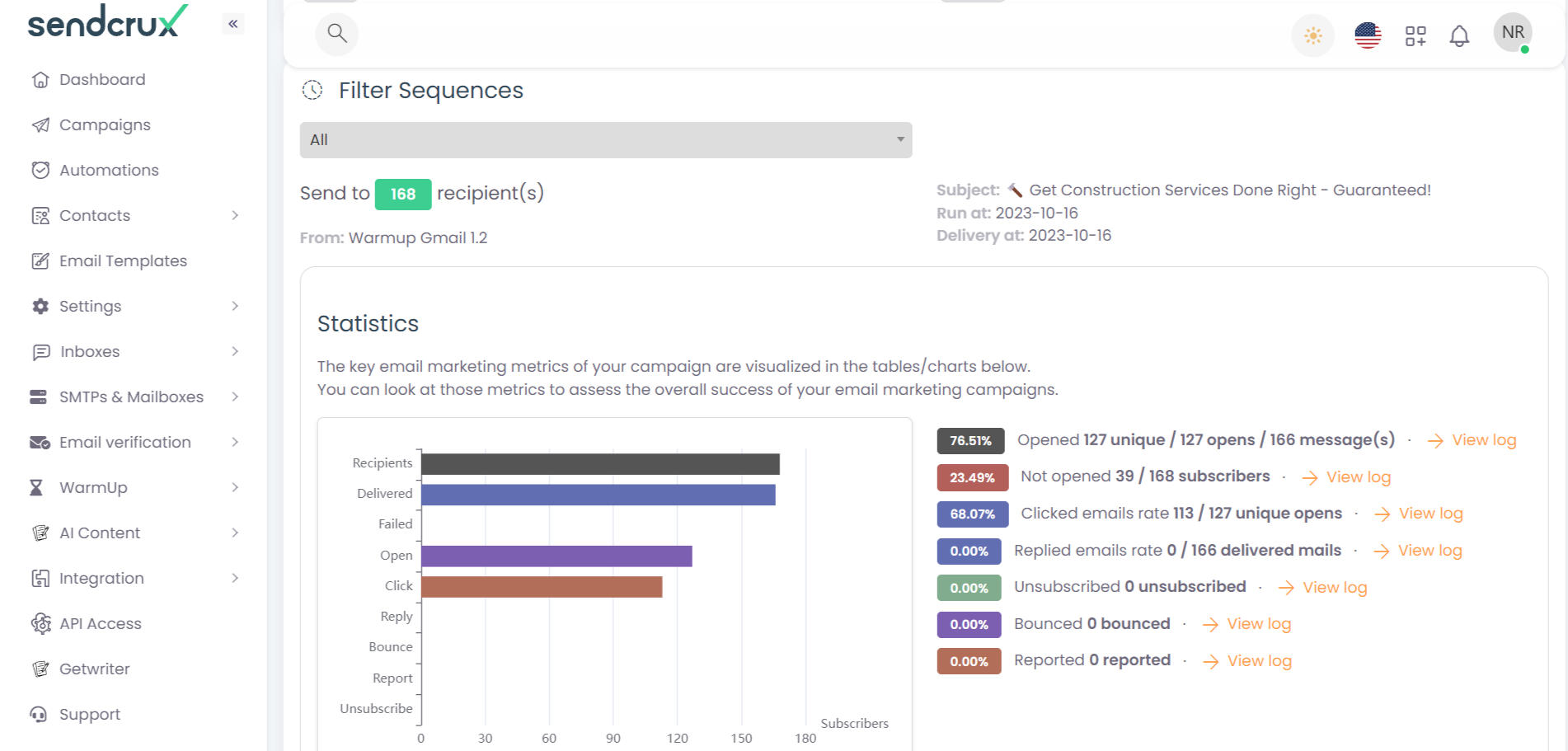 screenshot of Sendcrux
