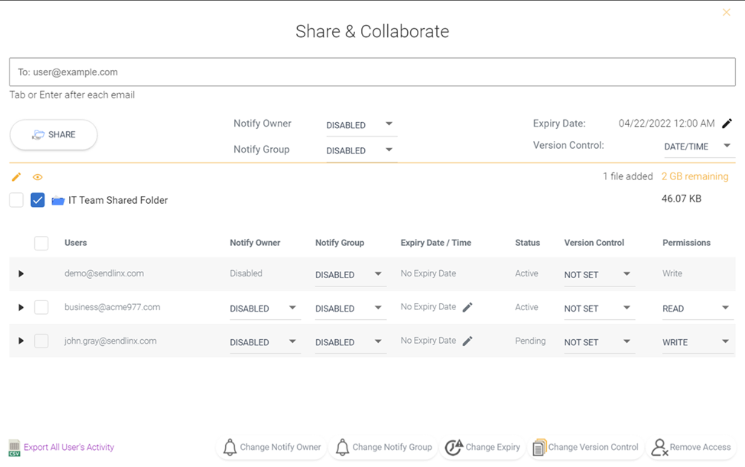 screenshot of Sendlinx