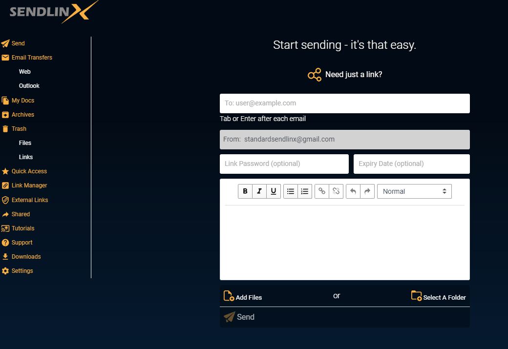 screenshot of Sendlinx