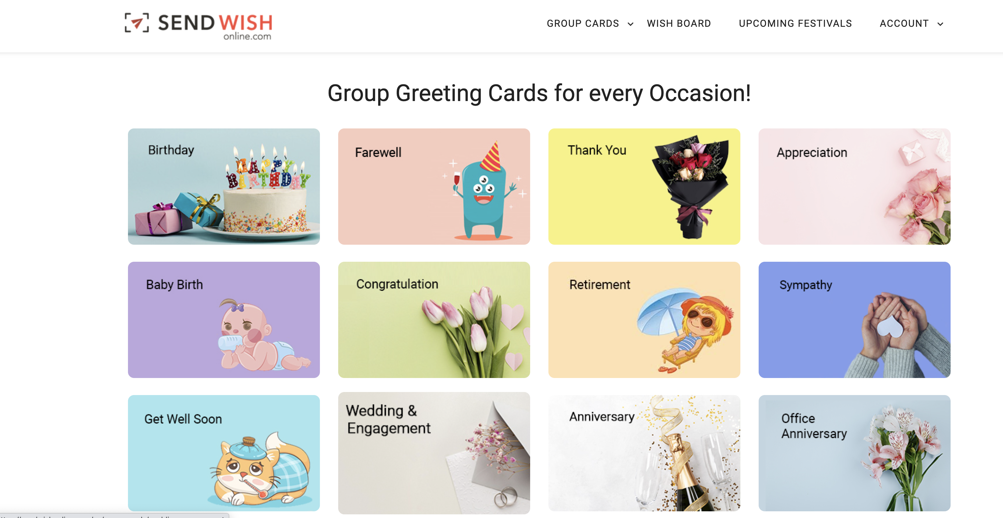 screenshot of Sendwishonline