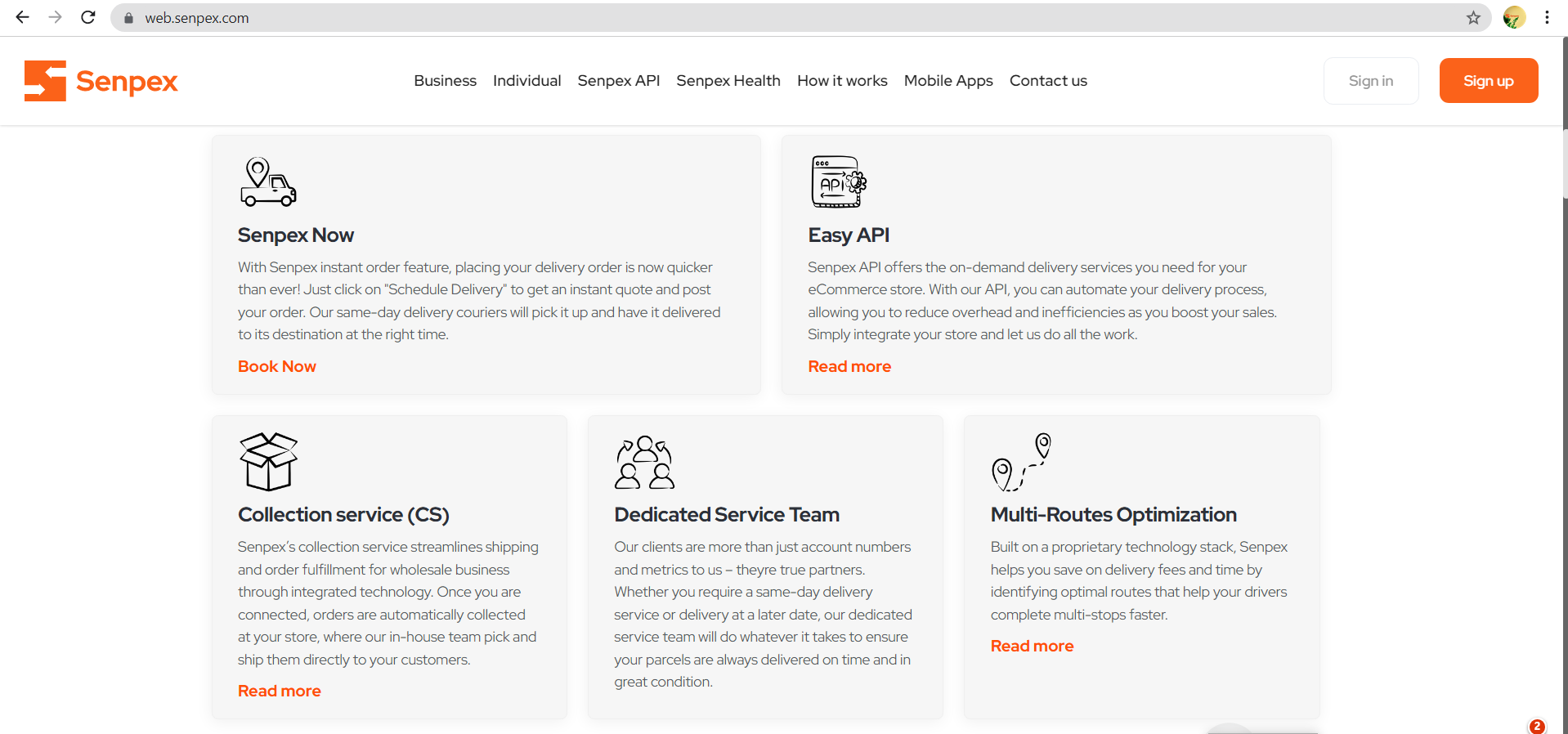 screenshot of Senpex