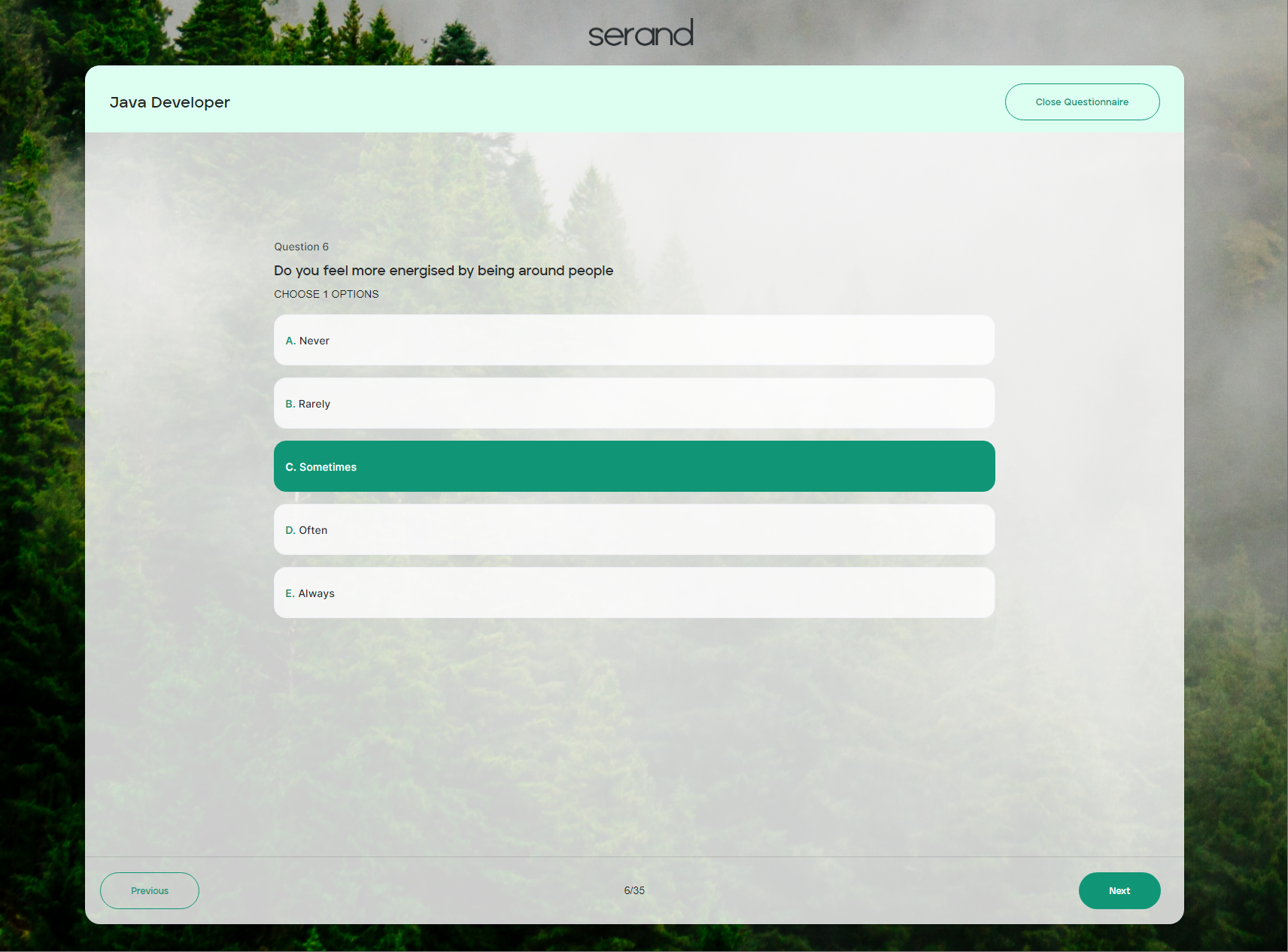 screenshot of Serand