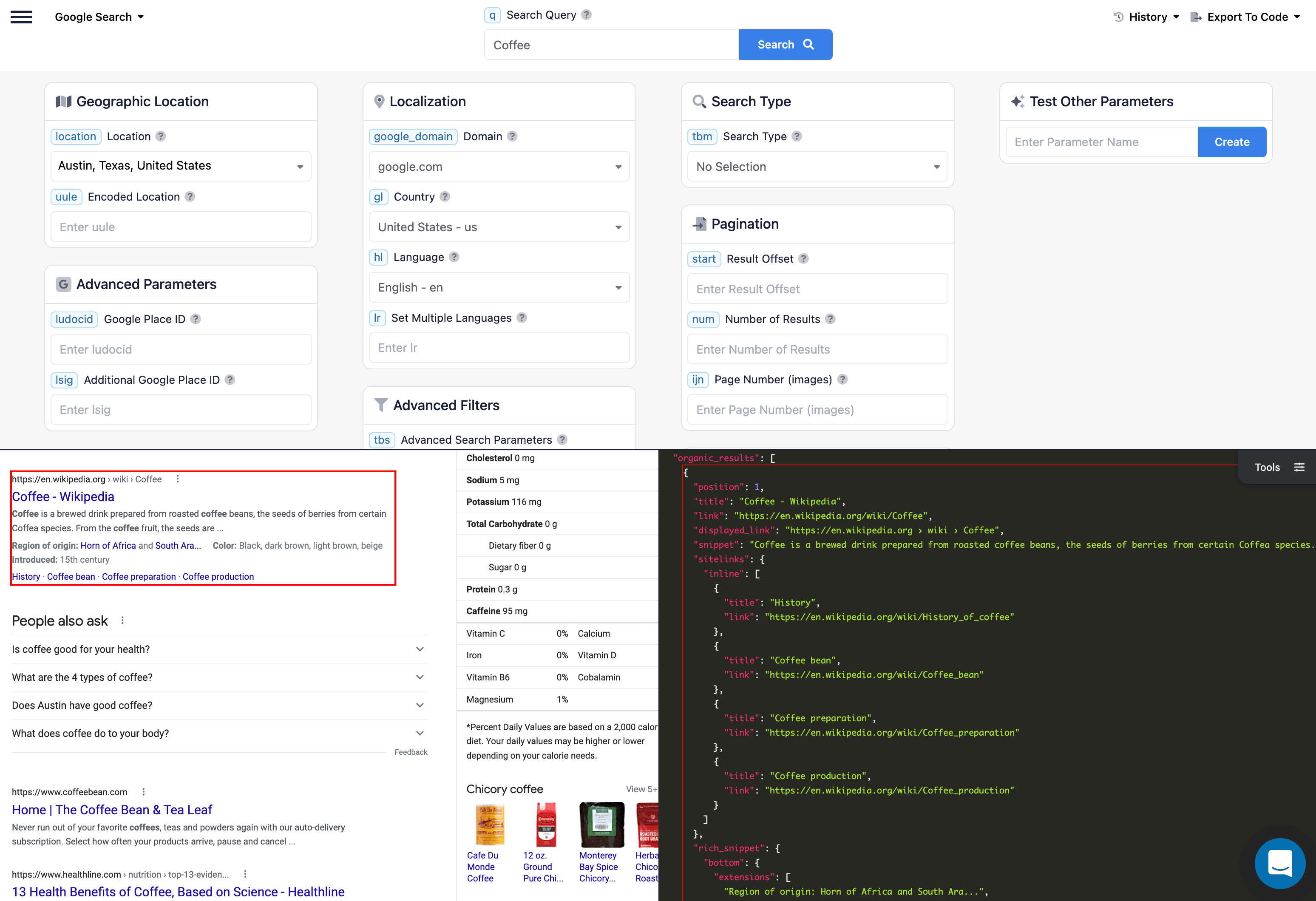 screenshot of SerpApi