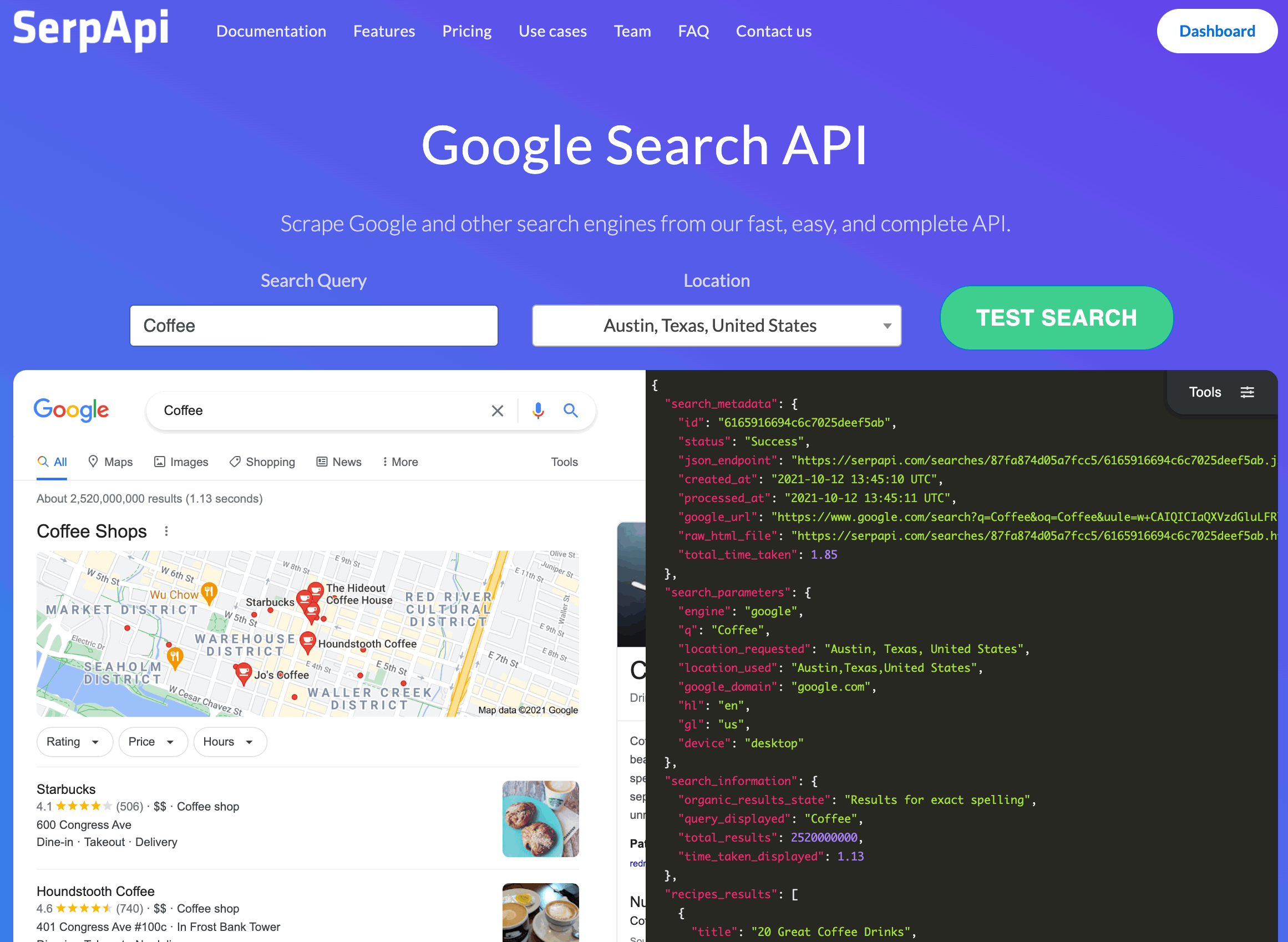 screenshot of SerpApi