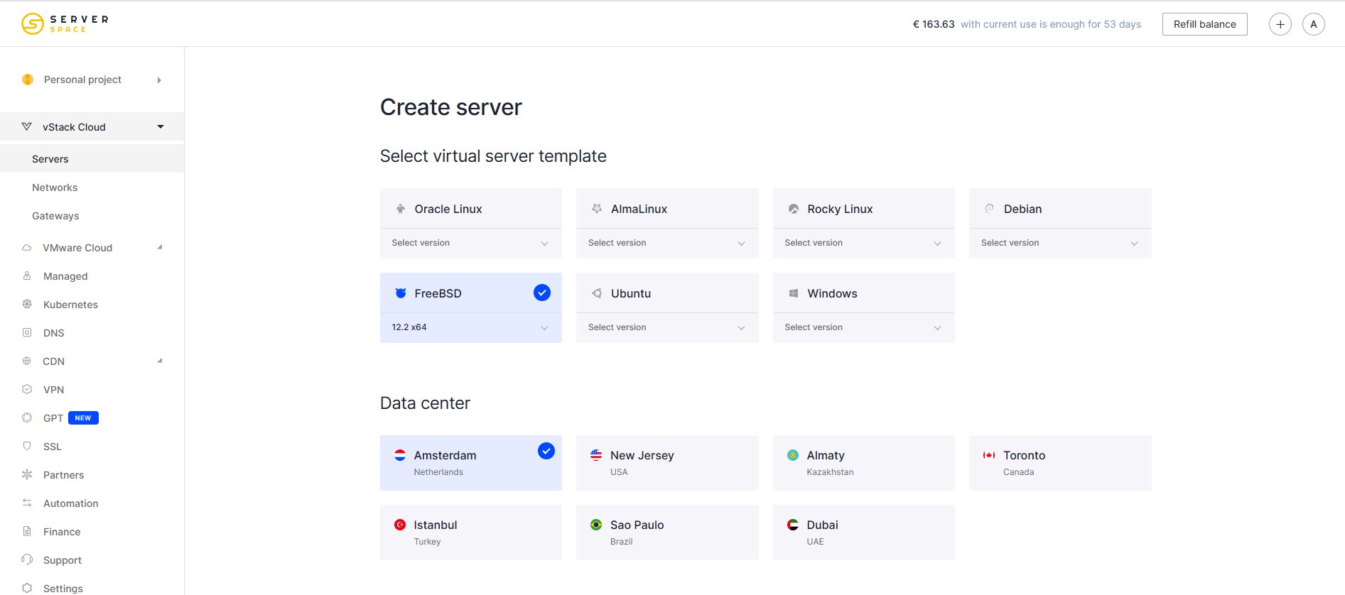 screenshot of Serverspace