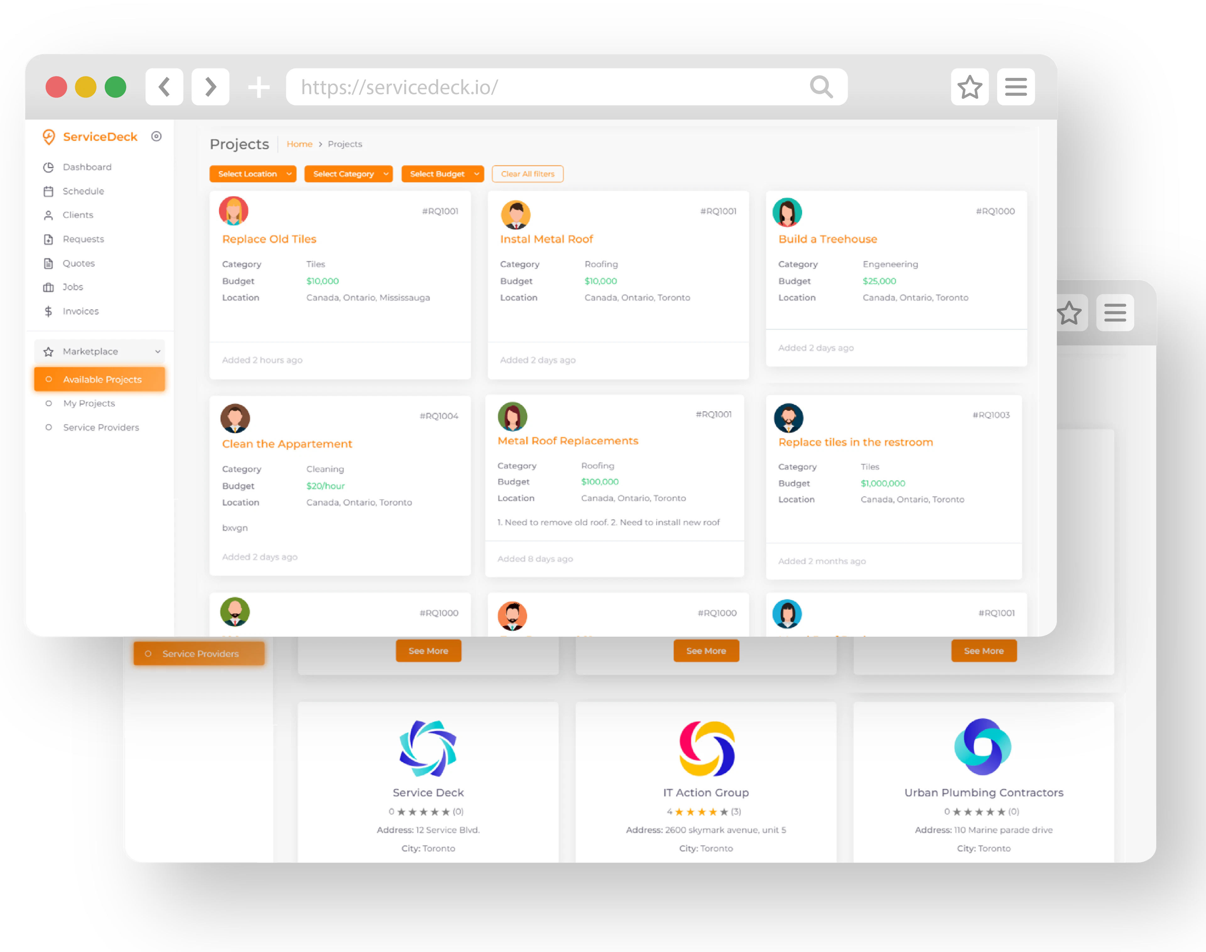 screenshot of ServiceDeck
