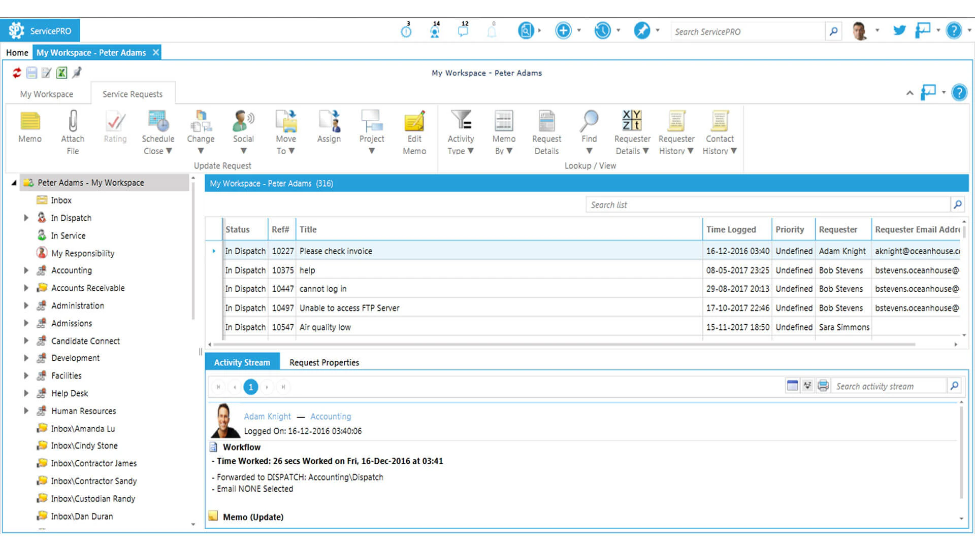 screenshot of ServicePRO