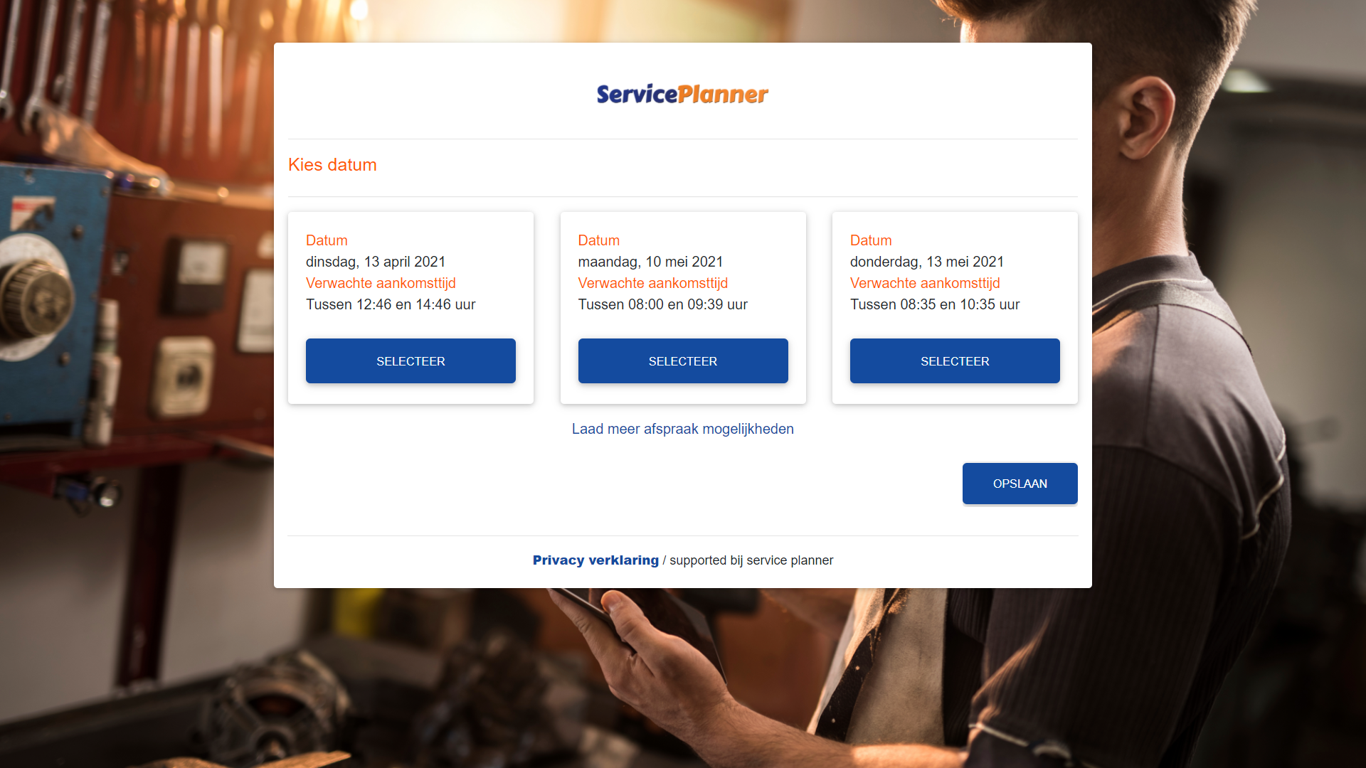 screenshot of ServicePlanner