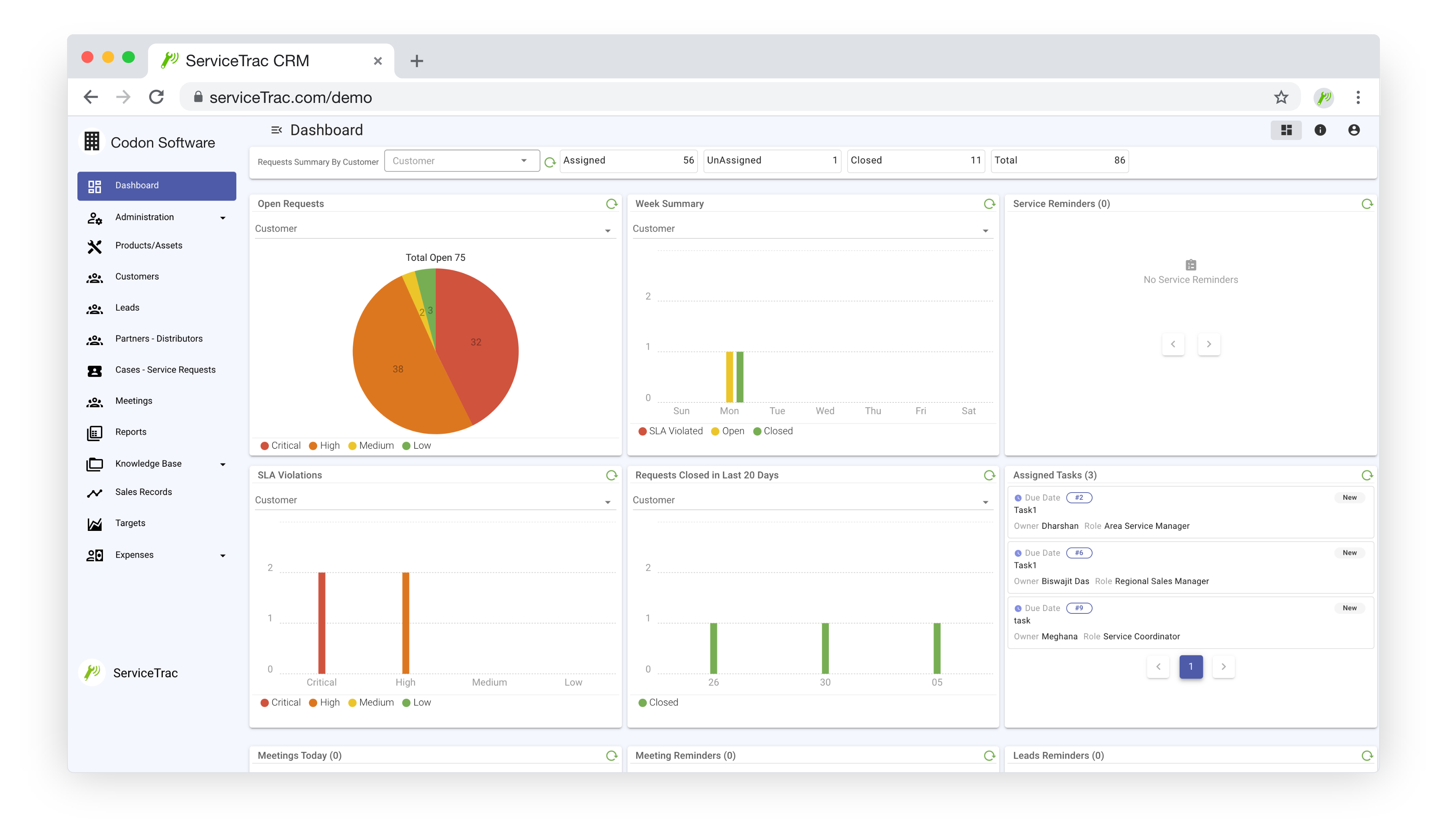 screenshot of ServiceTrac