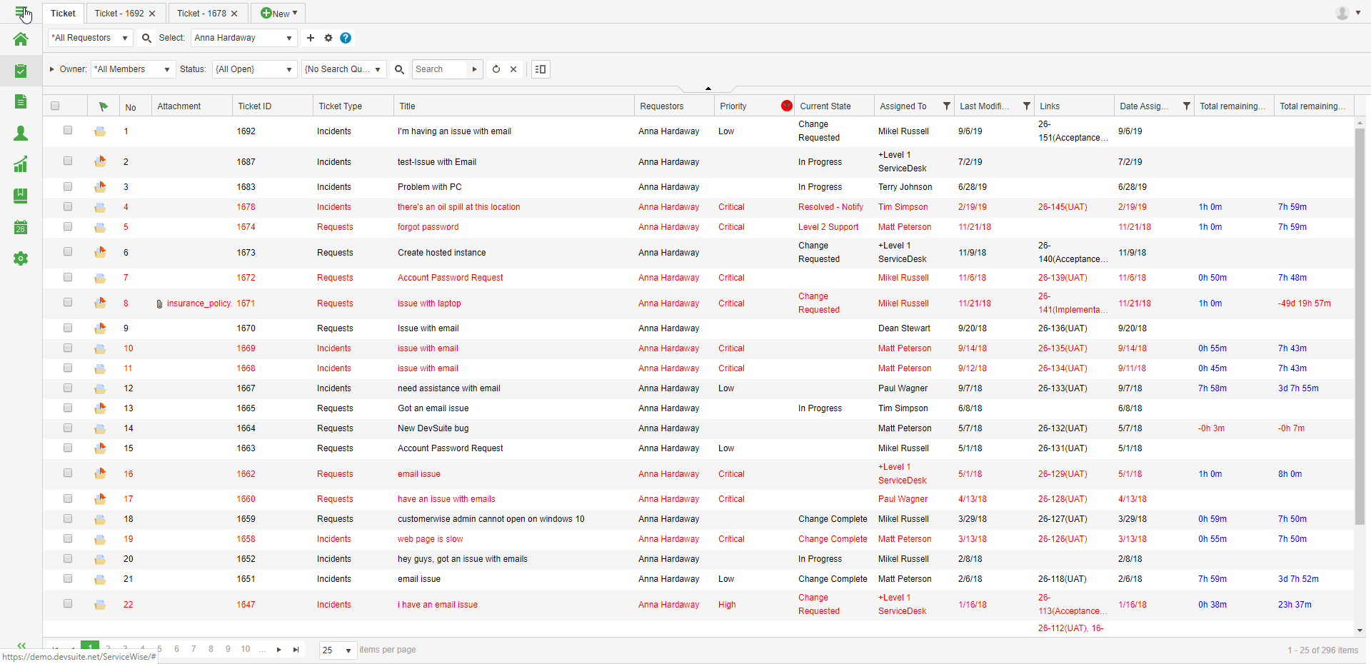 screenshot of ServiceWise