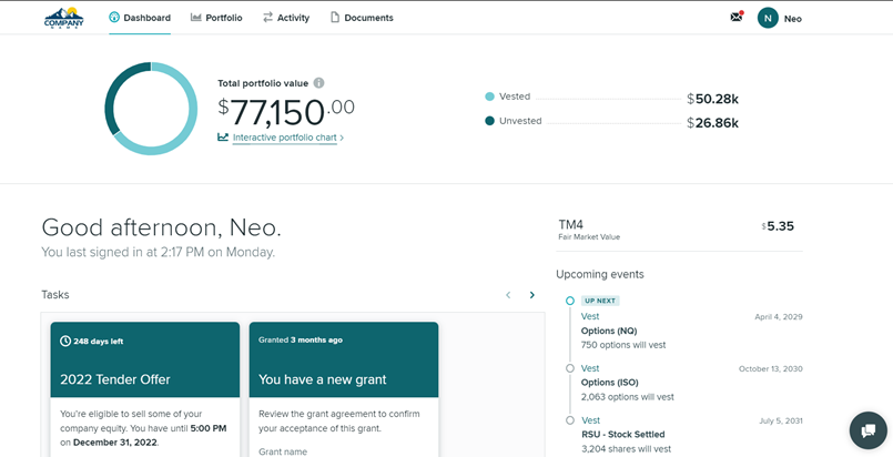 screenshot of Shareworks