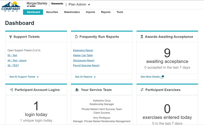 screenshot of Shareworks