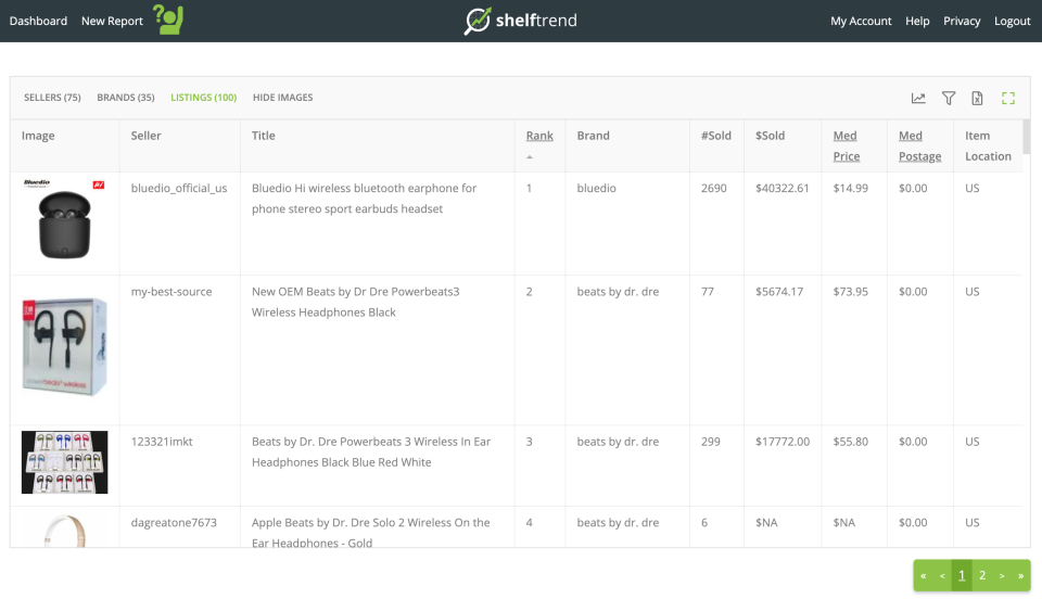 screenshot of ShelfTrend