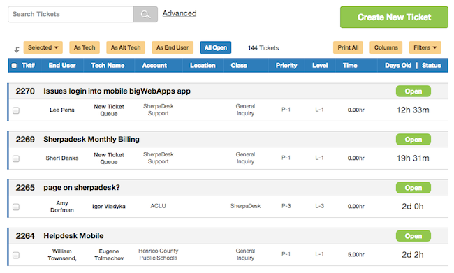 screenshot of SherpaDesk