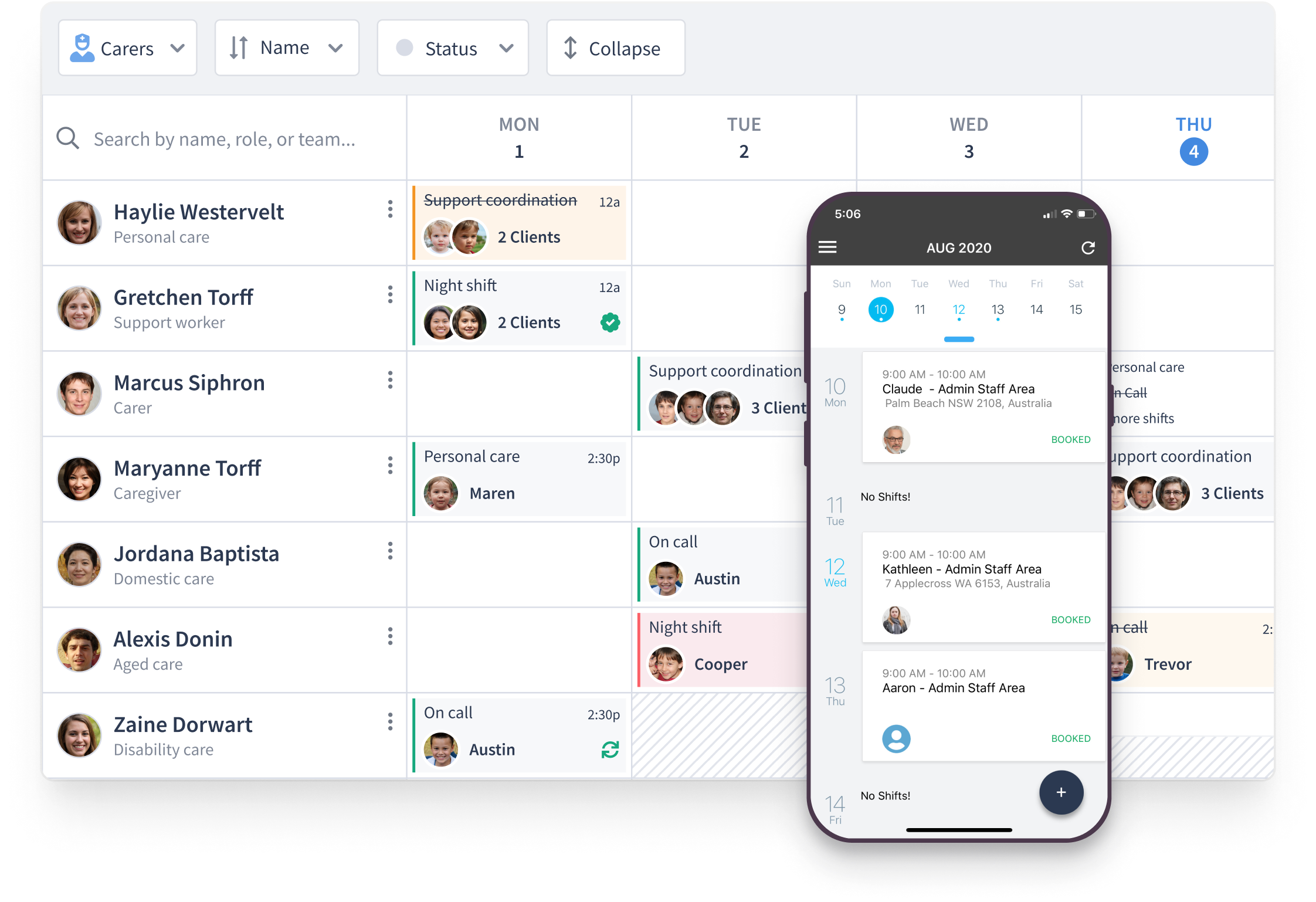 screenshot of ShiftCare
