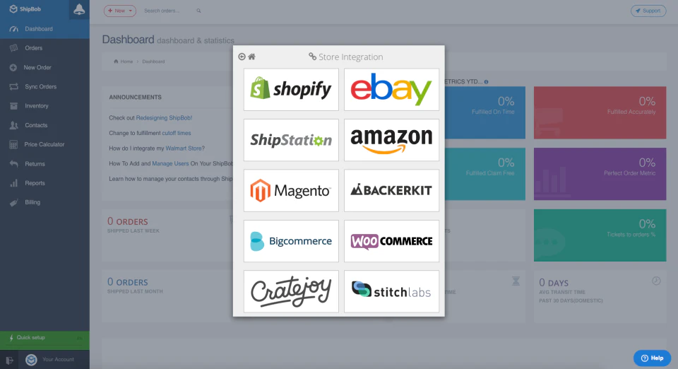 screenshot of ShipBob