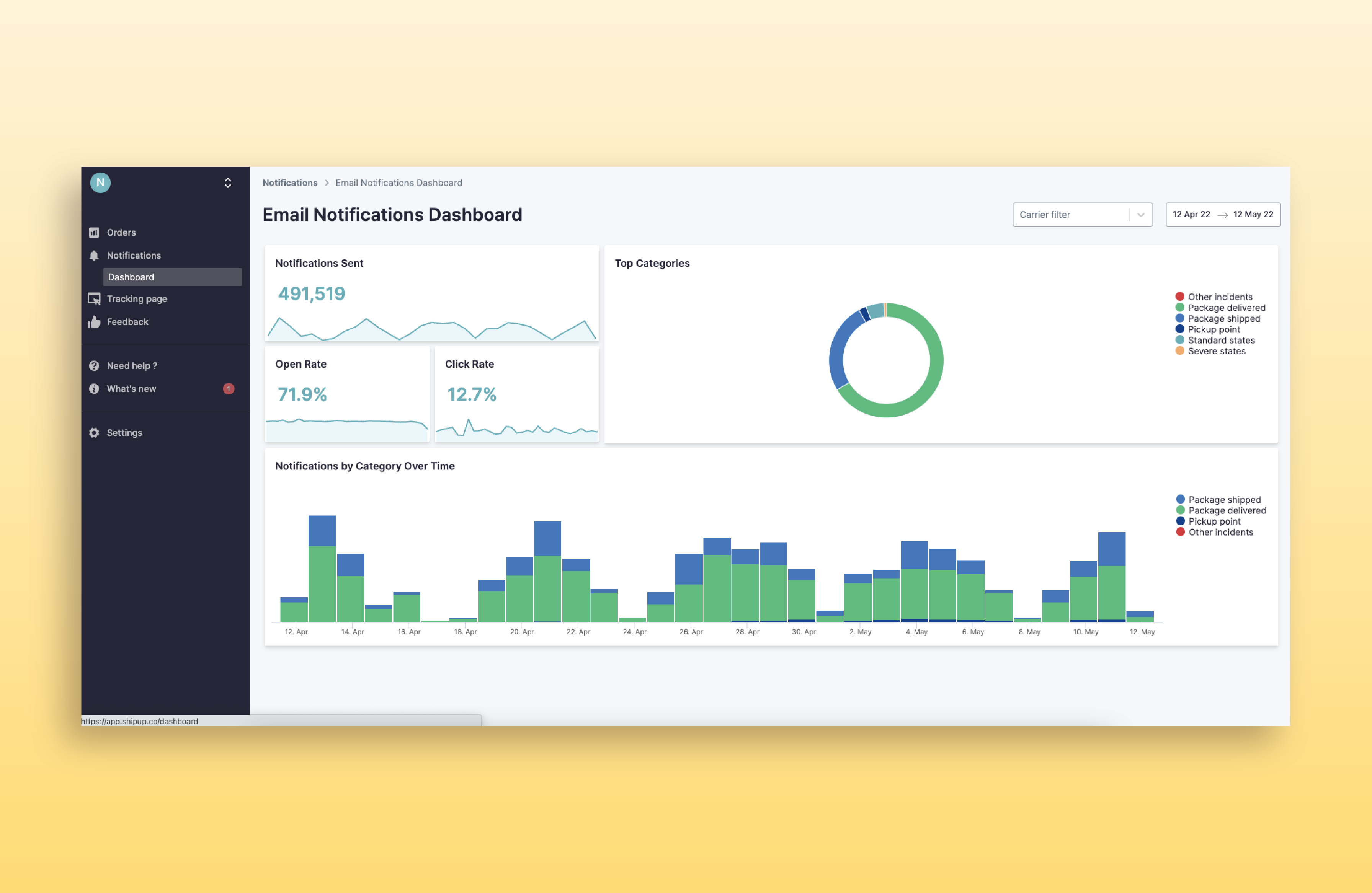 screenshot of Shipup