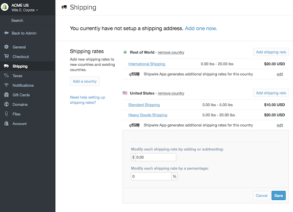 screenshot of Shipwire
