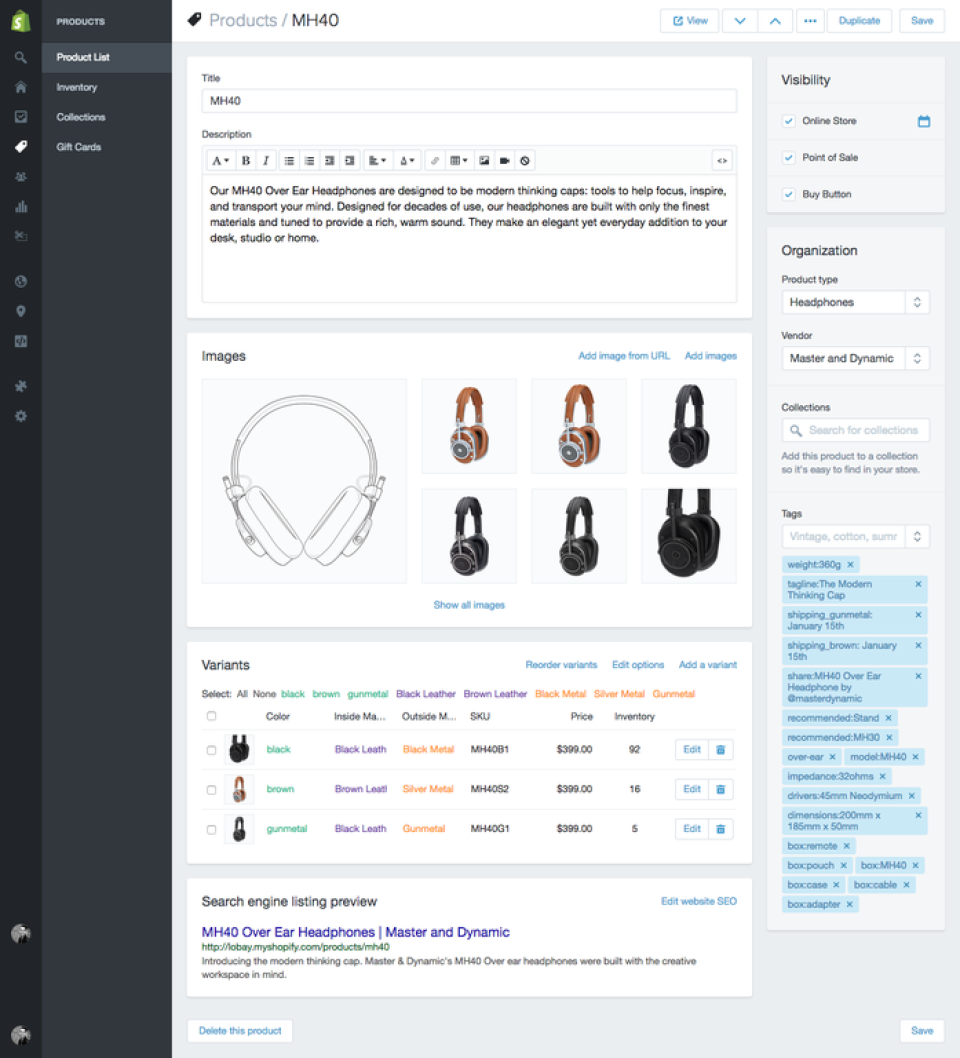 screenshot of Shopify
