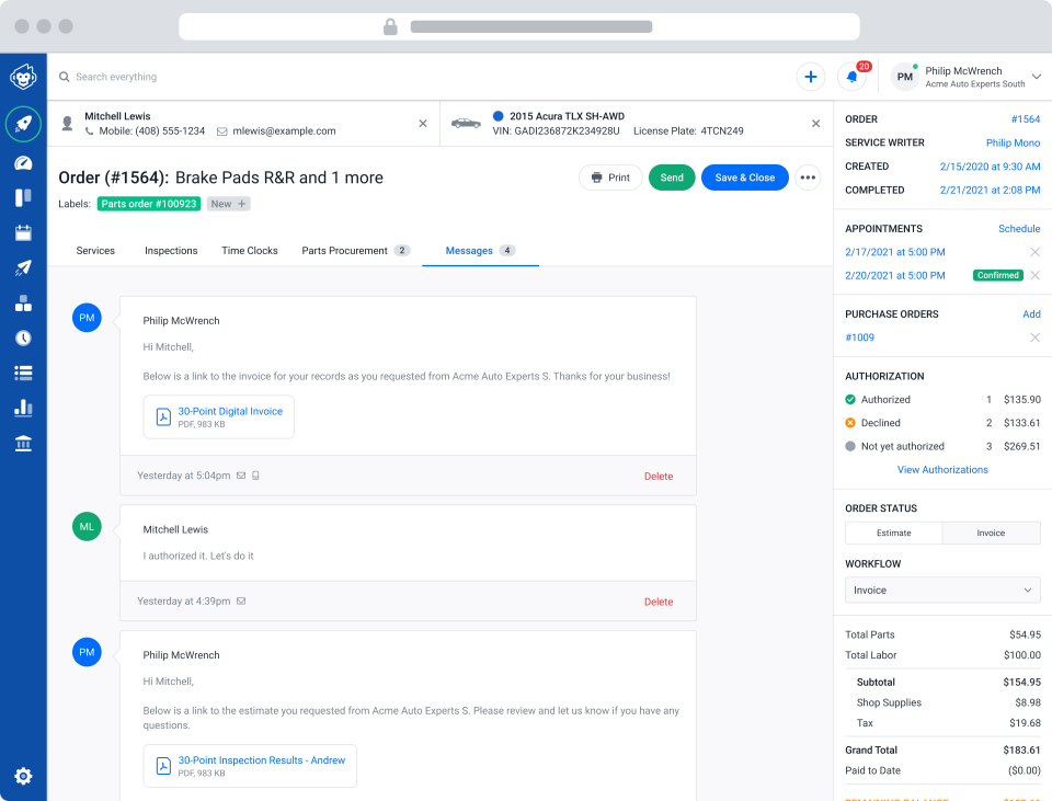 screenshot of Shopmonkey