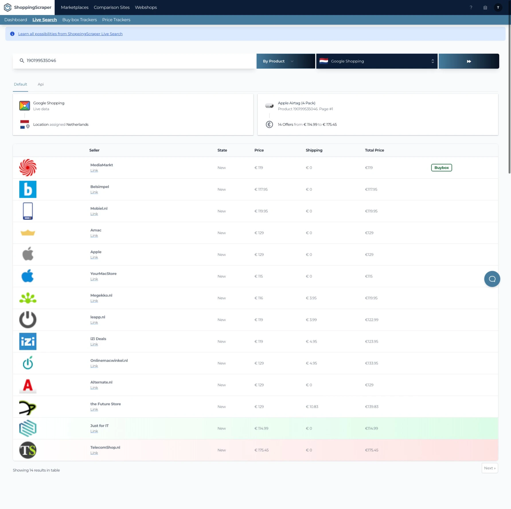screenshot of ShoppingScraper