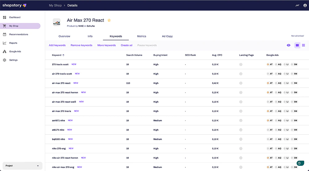 screenshot of Shopstory