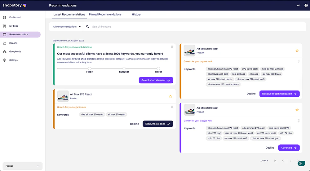 screenshot of Shopstory