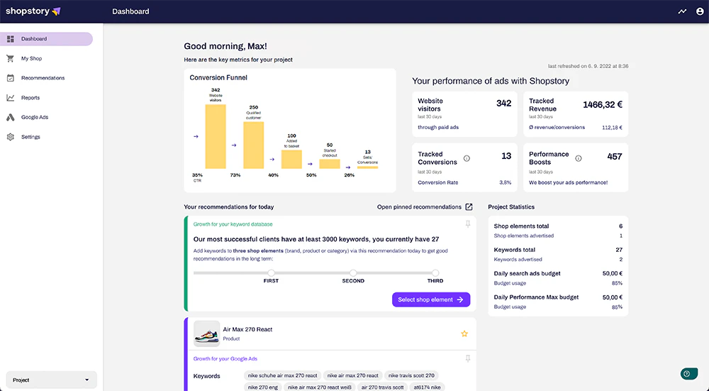 screenshot of Shopstory