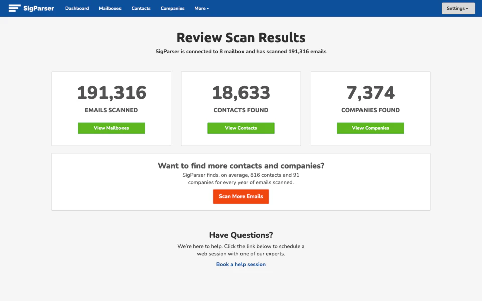 screenshot of SigParser