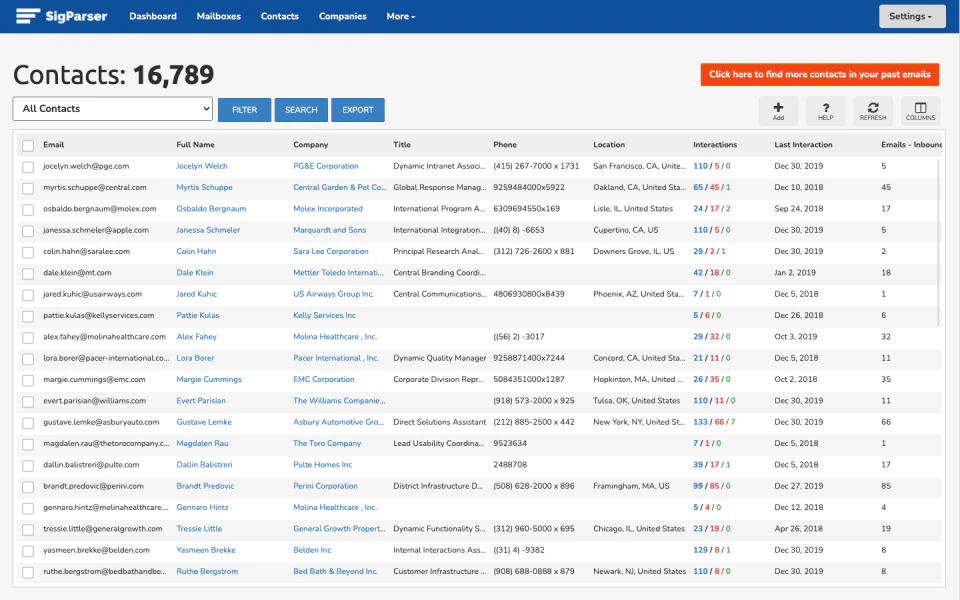 screenshot of SigParser