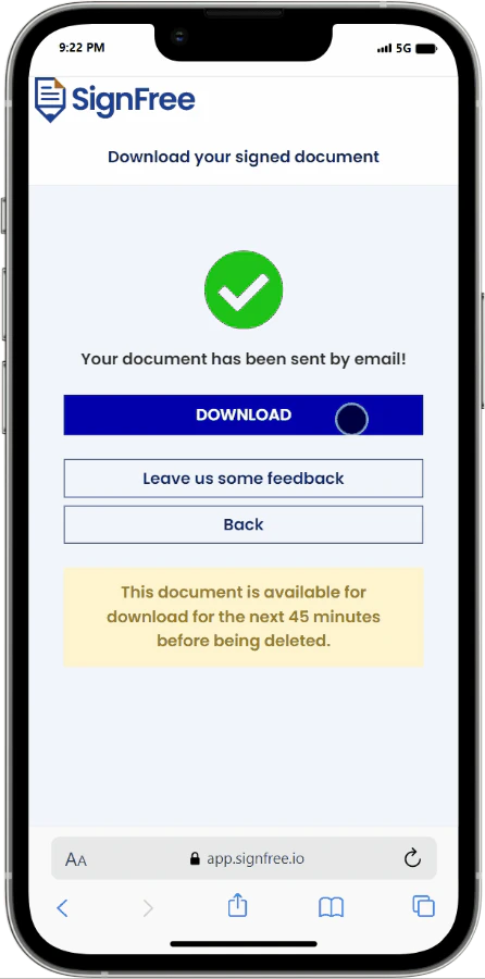 screenshot of SignFree