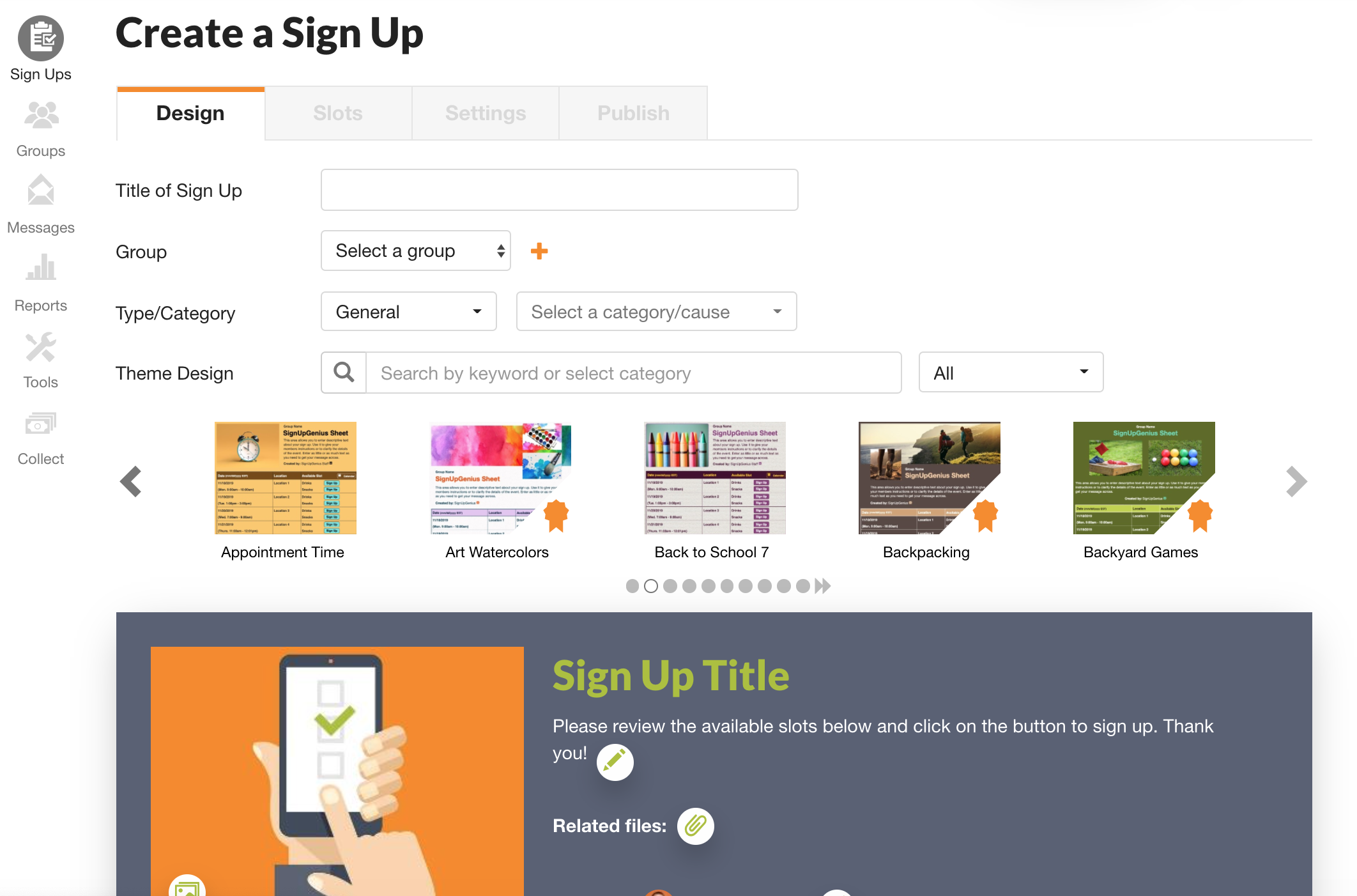 screenshot of SignUpGenius