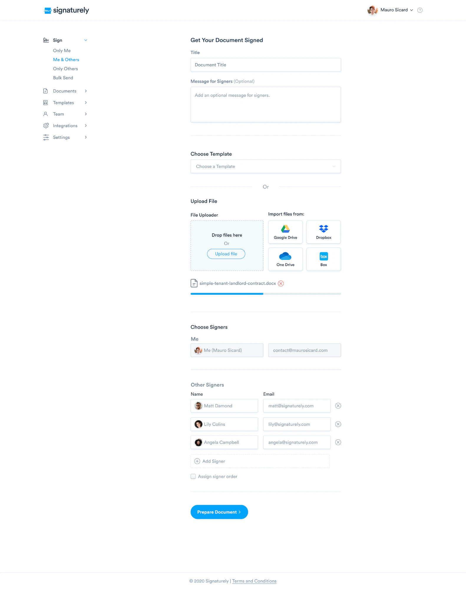 screenshot of Signaturely