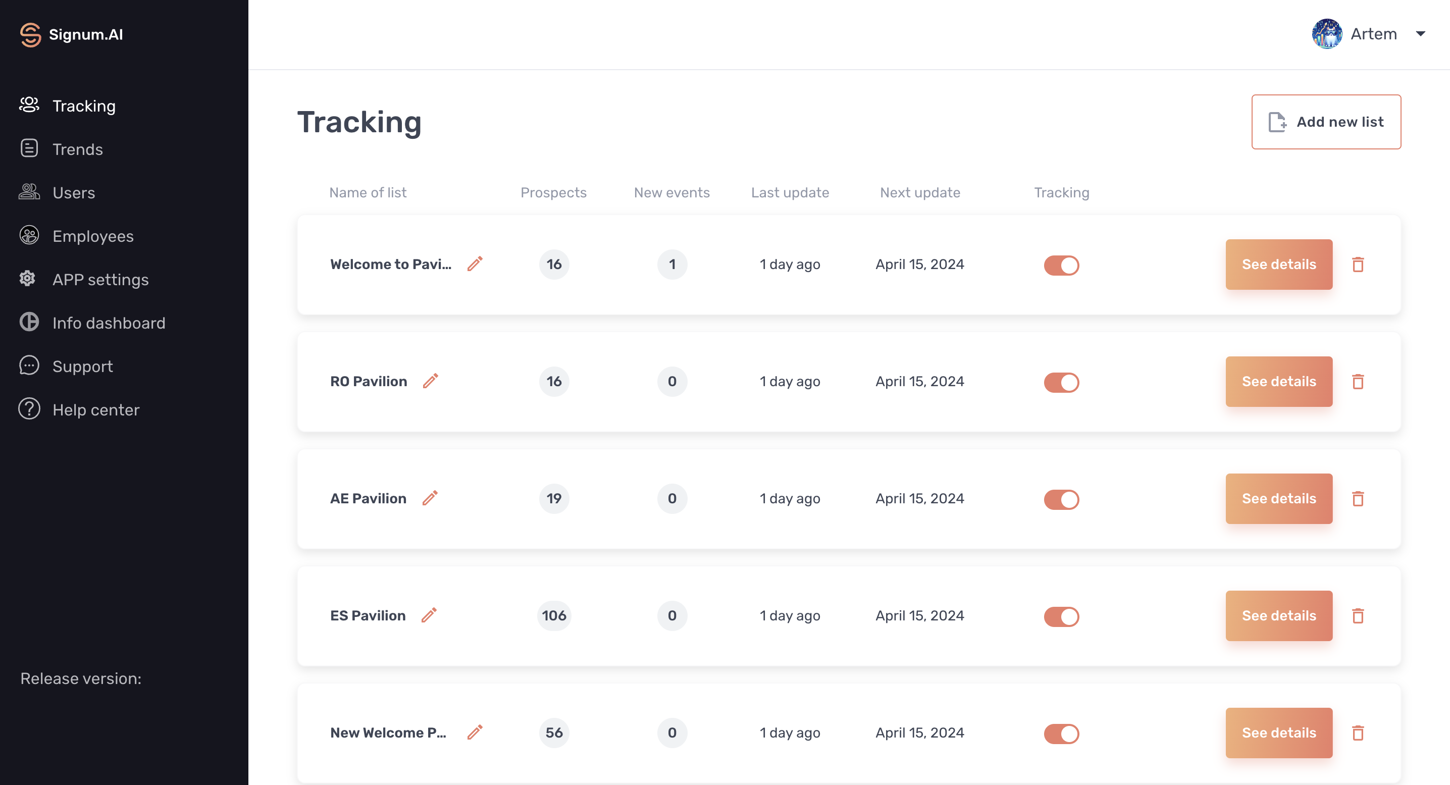 screenshot of Signum.ai