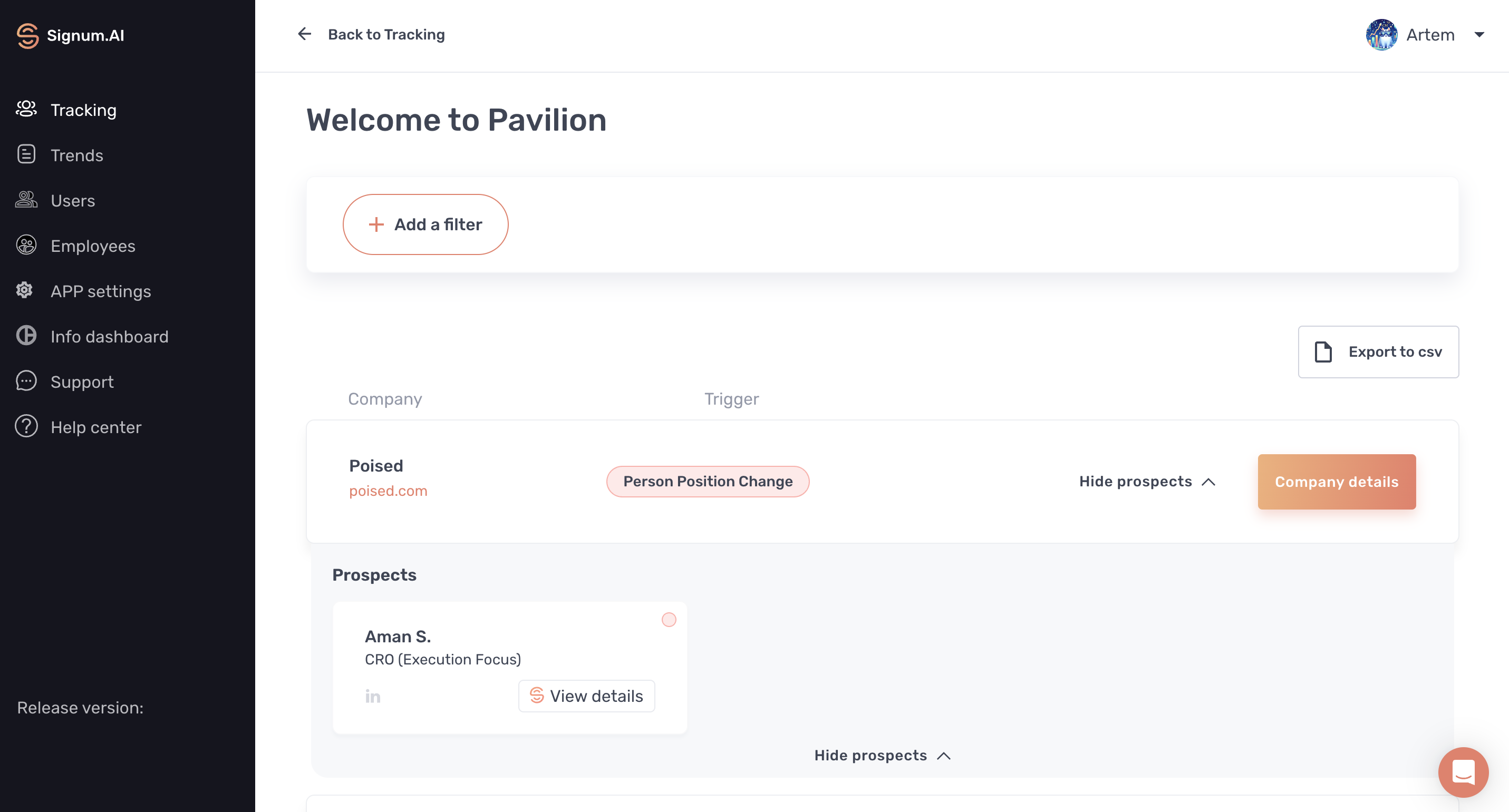 screenshot of Signum.ai
