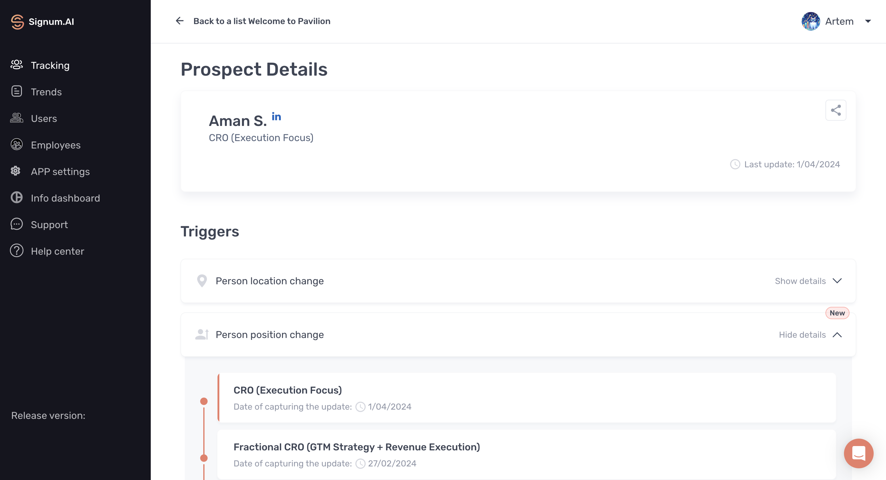 screenshot of Signum.ai