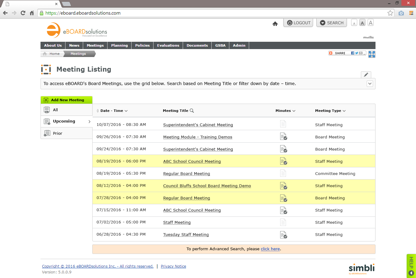 screenshot of Simbli