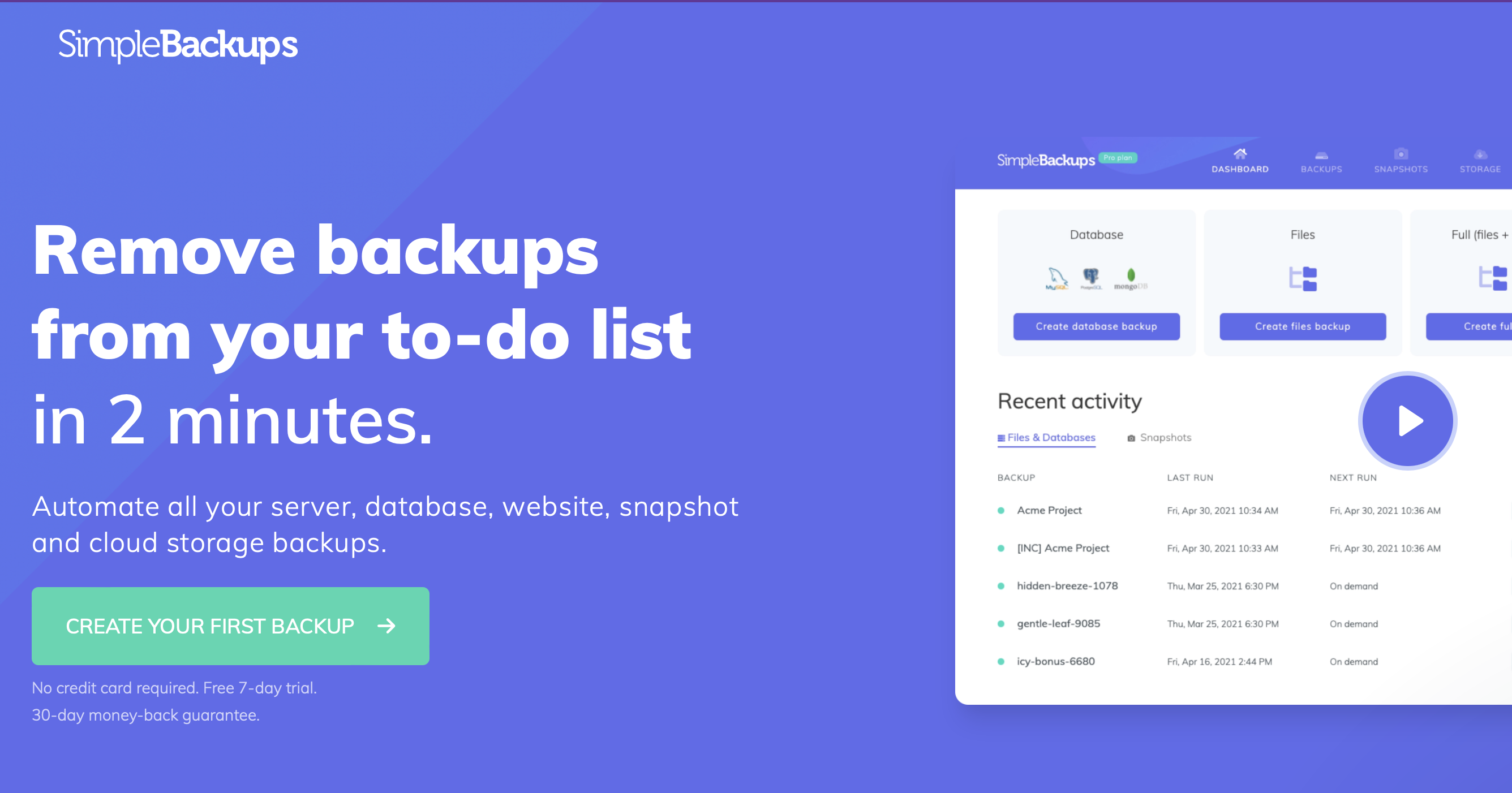screenshot of SimpleBackups