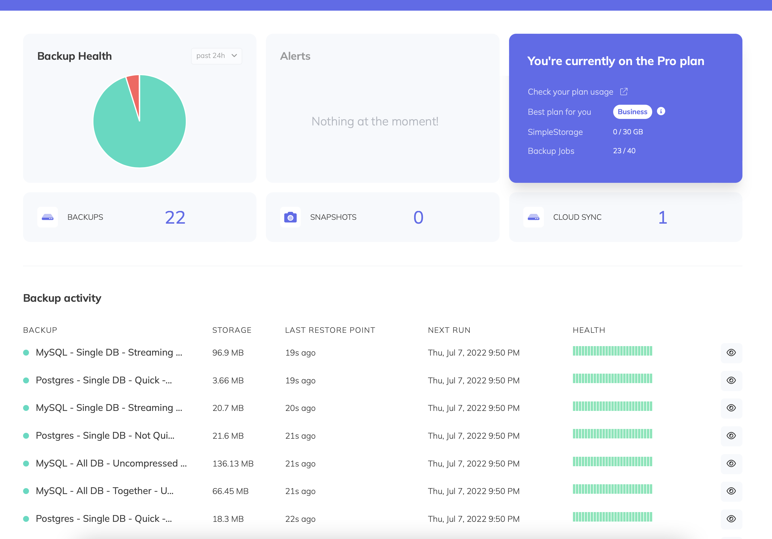 screenshot of SimpleBackups