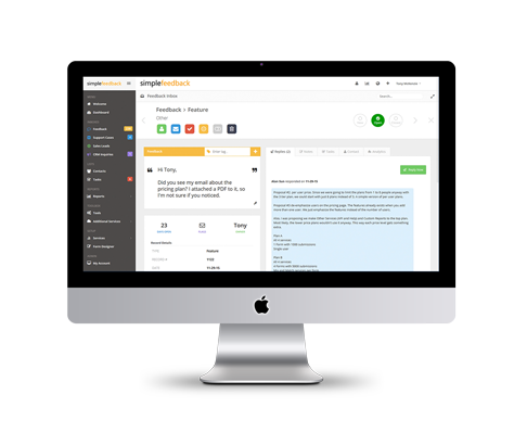 screenshot of SimpleFeedback