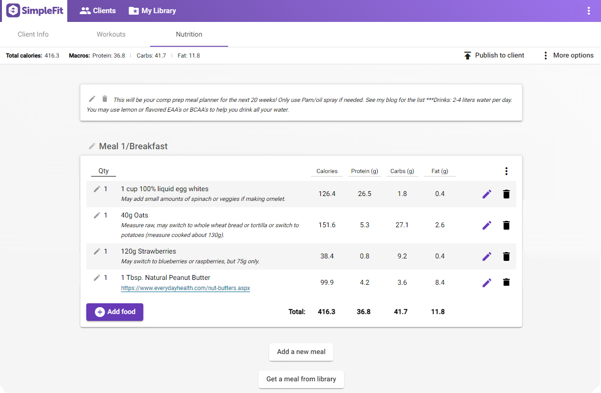 screenshot of SimpleFit