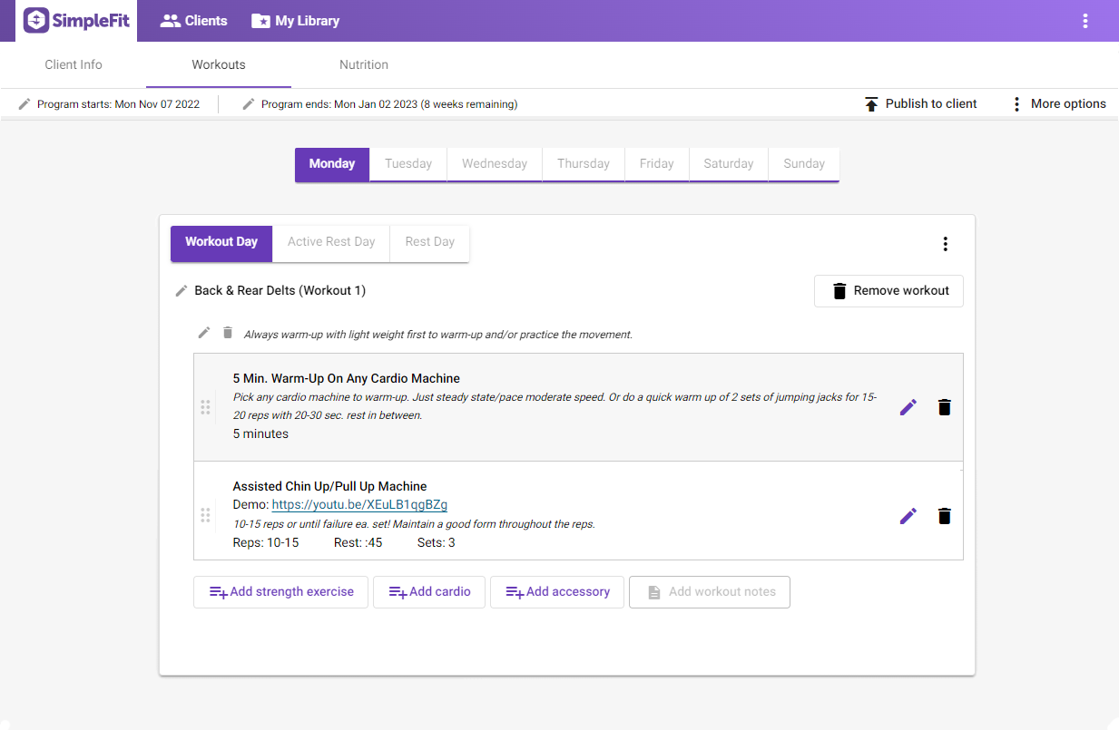 screenshot of SimpleFit