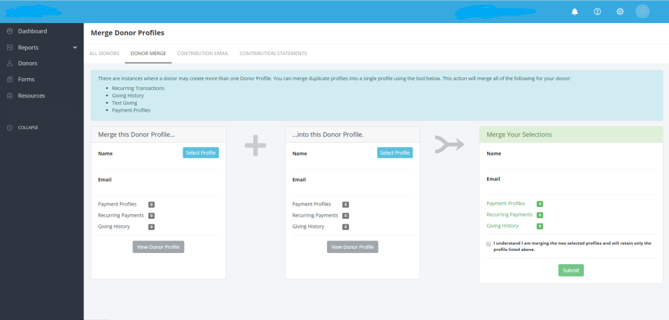 screenshot of SimpleGive